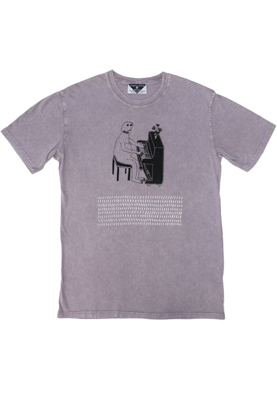 Kingdom of Klah Handprinted Mens Stonewash Orchid Tee.jpg Screenprinted New Zealand Artist Tee Piano Music